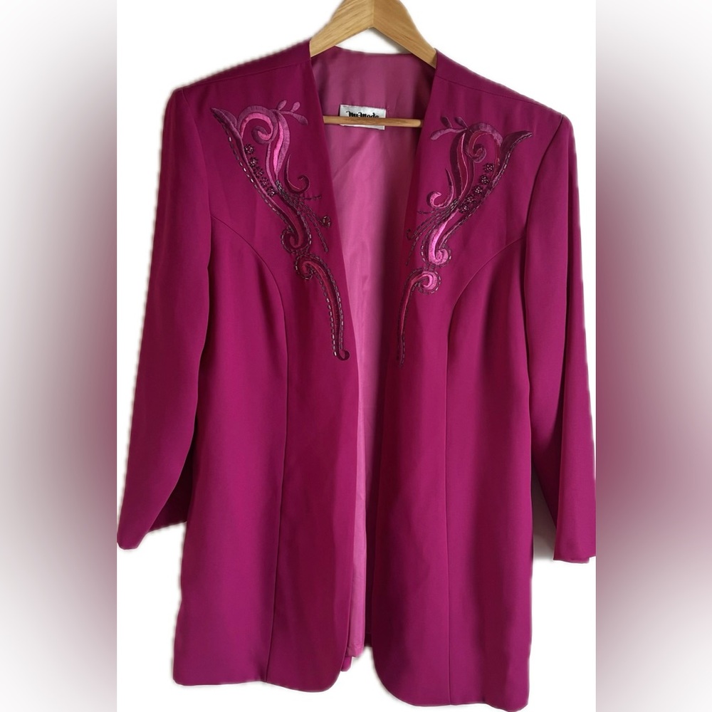 Vintage Nu-Mode Bright Fuchsia Beaded Embroiderer Jacket